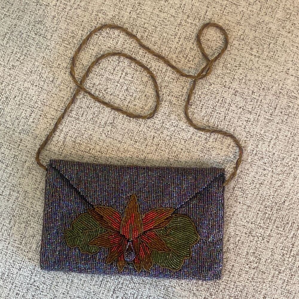 Handmade Beaded Floral Envelope Crossbody Bag
